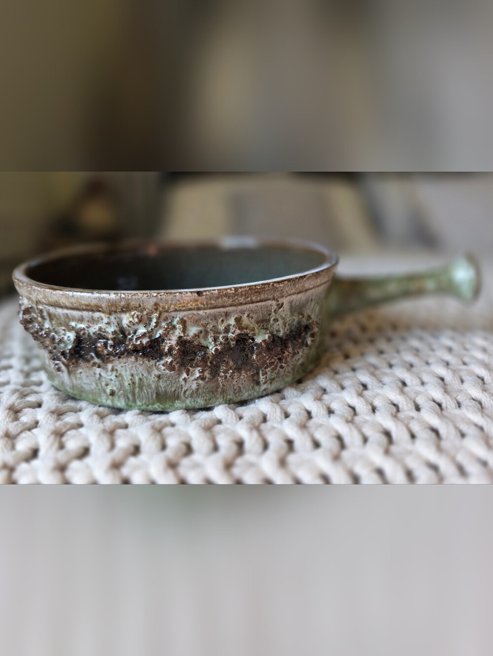 Vintage Glit Iceland Lava Pottery Handled Skillet Bowl MCM Volcanic Ash Ceramic